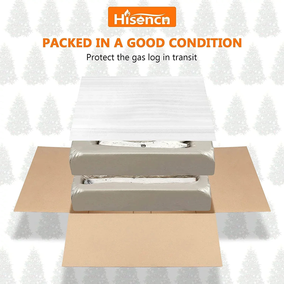 Hisencn Gas Fireplace Logs, 6 Pcs White Birch Ceramic Gas Logs for Gas Fireplace, Indoor Electric Gas Inserts, Propane, Vented, Gel, Ethanol, Indoor or Outdoor Fireplaces, Fireplace Decor