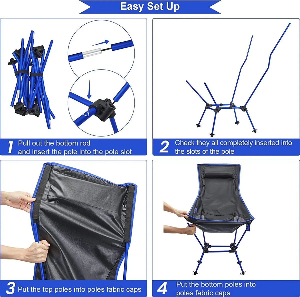 2Pack Lightweight Portable High Back Camp Chair, Folding Chair Lawn Chair Heavy Duty 330lbs with Headrest & Pocket for Outdoor Camp Travel Beach Travel Hiking