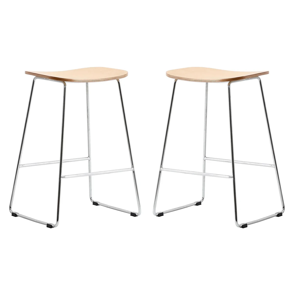 HomeStock Eclectic Elegance Modern Wood Counter Stool With Chrome FrameSet of 2
