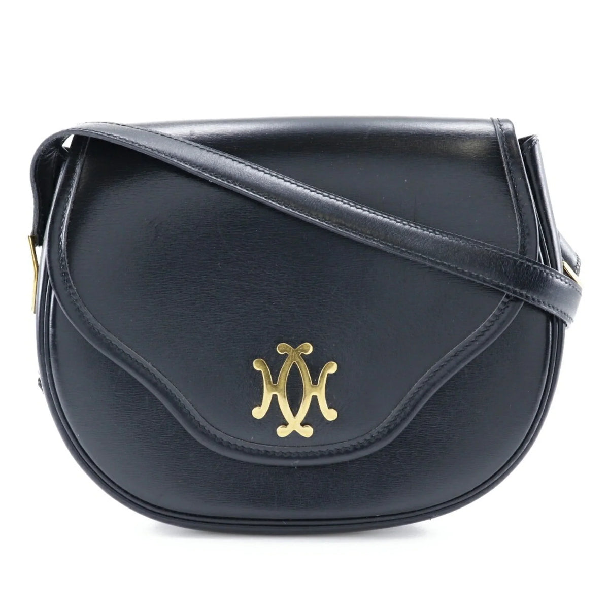 Pre-Owned Hermes  Double  Shoulder Bag Vintage Calf Made in France 1983 Black/Gold Hardware 〇M Crossbody Snap Button Ladies (Fair)