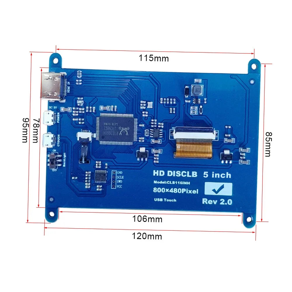 Arealer 5 InchCapacitive Touchscreen Display 800*480 Resolution Small Portablewith USBInterface Compatible with Raspberry Pi Tool