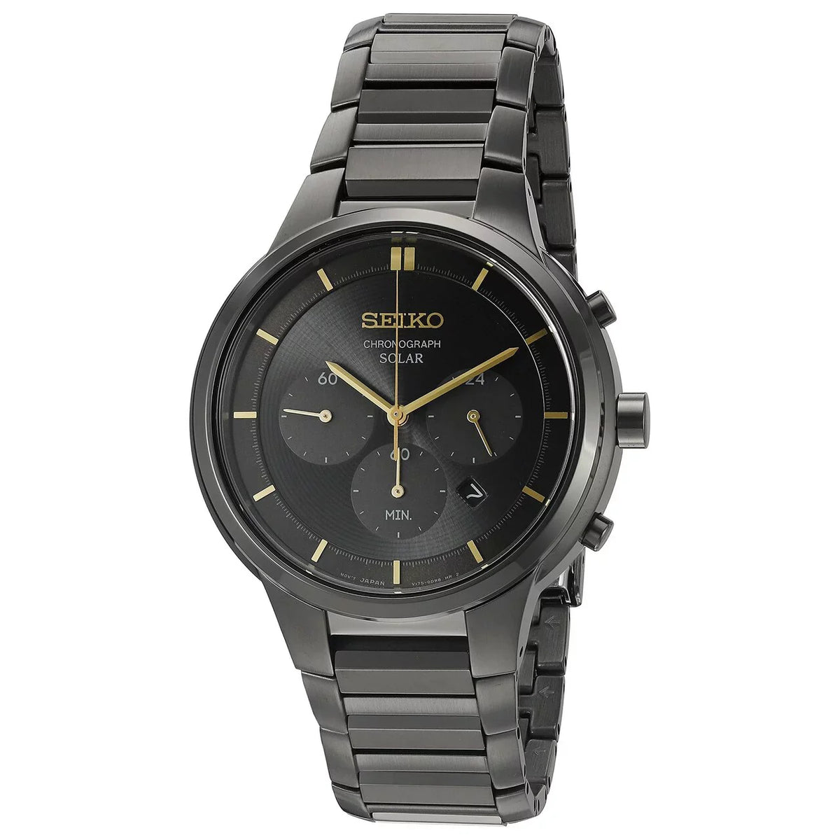 Seiko Men's  Core Chronograph Solar Powered Black Ion-plated Stainless Steel Band Watch