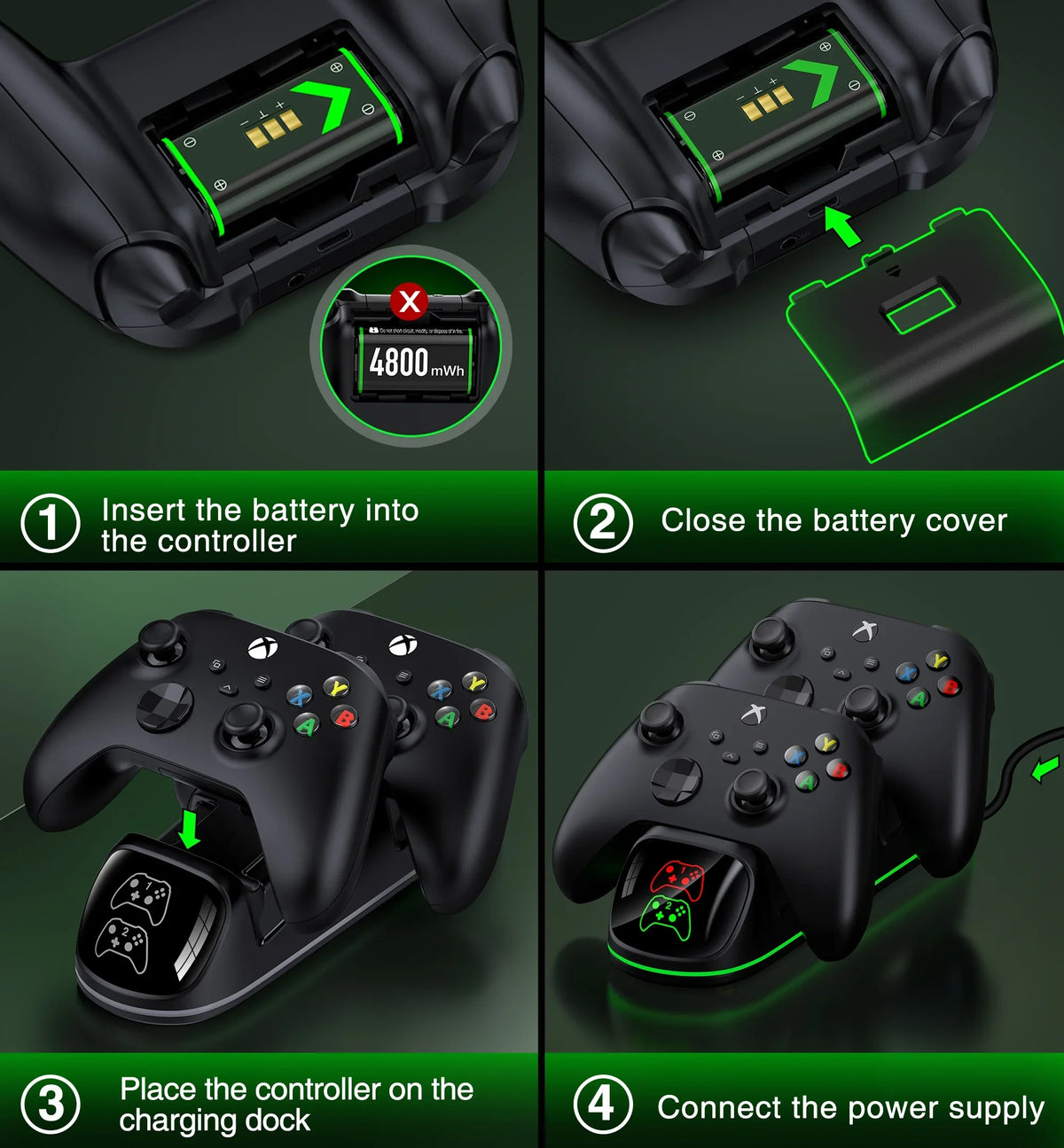 DinoFire Xbox Controller Charging Station with 2x4800mWh Rechargeable Battery Packs, Xbox Series  Controller Charger for Xbox Series |/Xbox one/Elite