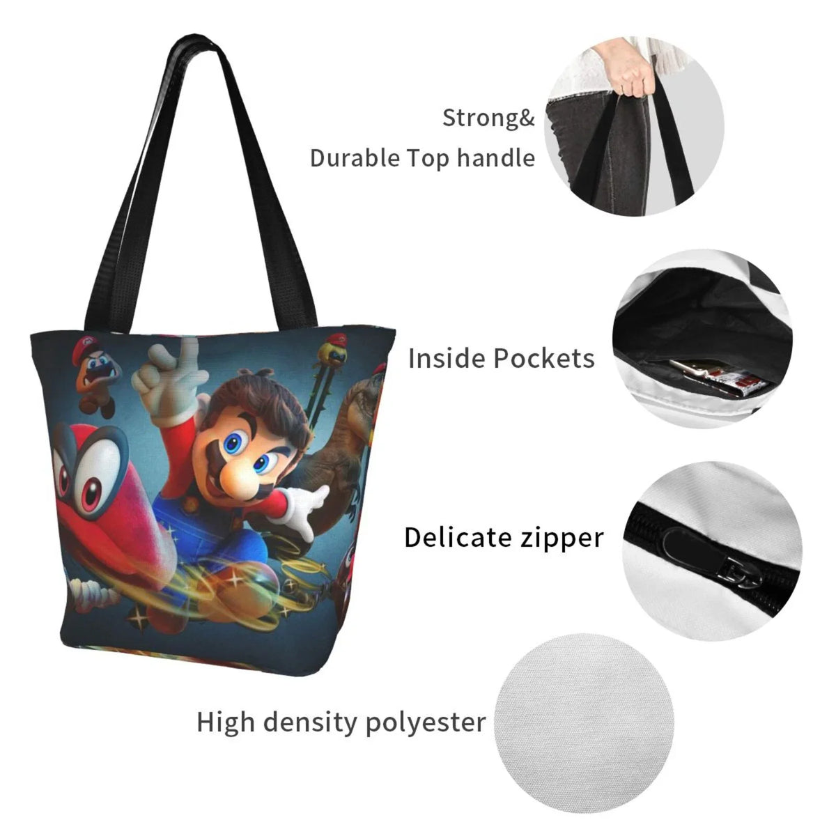 Super Mario Odyssey Women's Tote Bag Large Capacity Shoulder Handbag For Travel Beach Shopping Business Work School