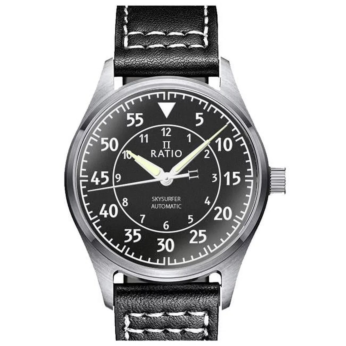 Ratio Skysurfer Pilot Black Textured Dial Leather Automatic  200M Men's Watch