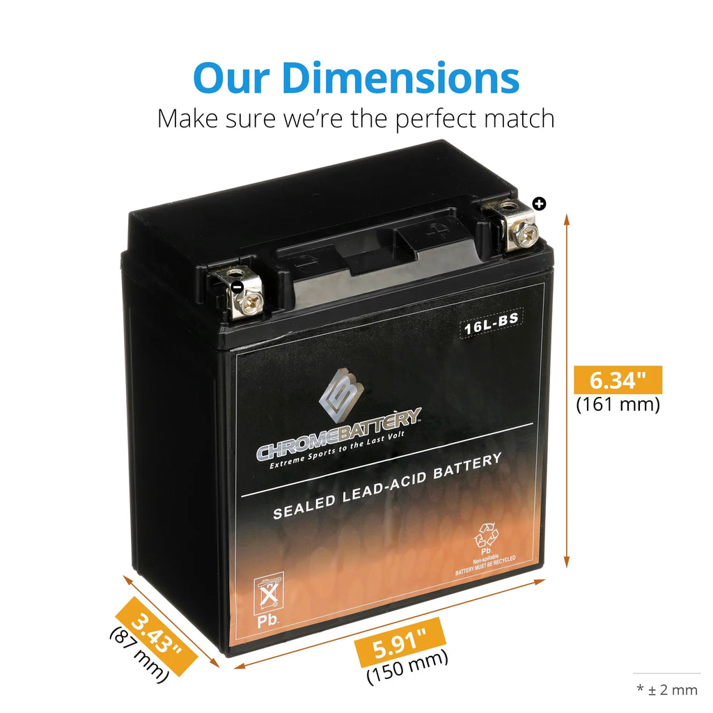 Chrome Battery - (16L- 12 Volt,14 Ah, 230 ) Jet Ski Battery for Kawasaki 650cc Jf650  1995