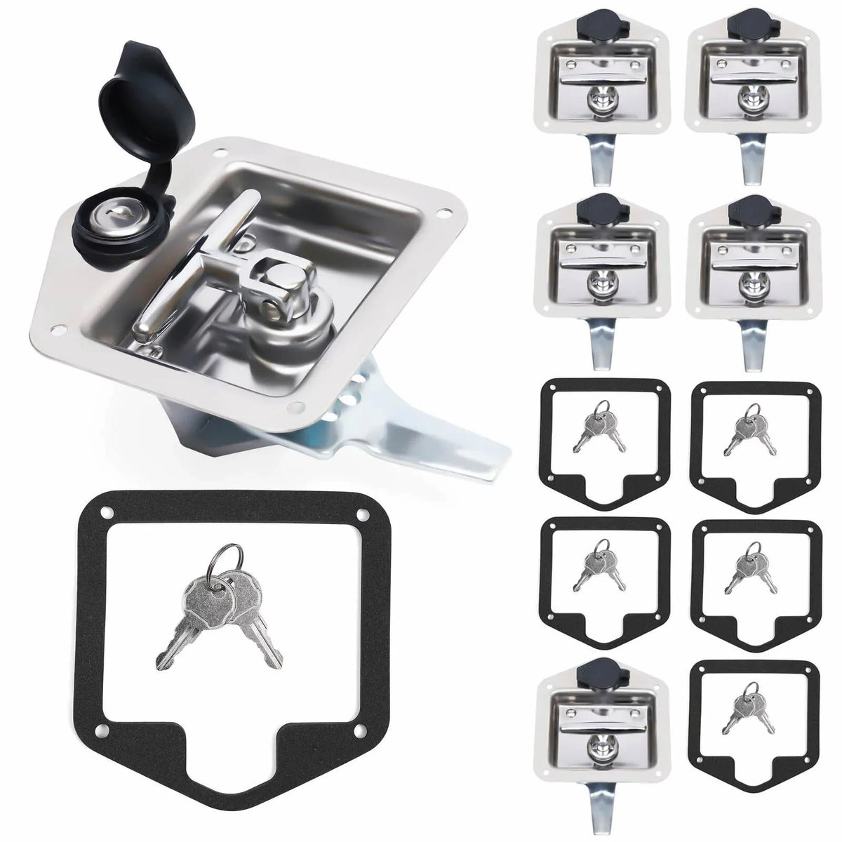 Set of 6 Folding -handle Tool Box Lock  Door Latch w/ 12 Keys Stainless Steel