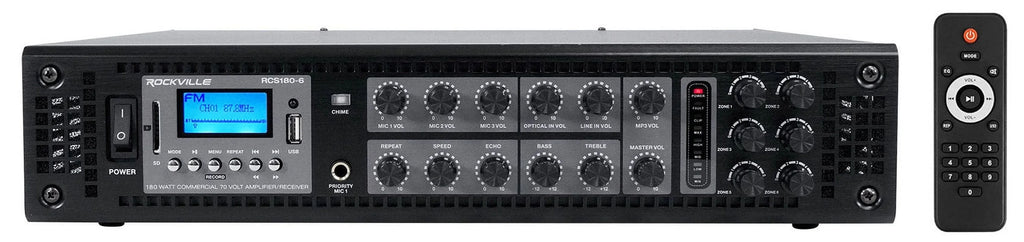 (8)  - 24" Black 70V Commercial Column Wall Mount Array Speakers+Amp
