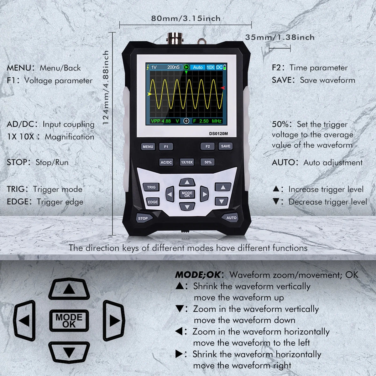 KKmoon Oscilloscope,Ds0120m 320x240 120mhz 500msa/s Inch Tft 4 Pouces Color Screen 320x240 Definition 2.4 Professional Tool Screen 120mhz Tft Color Tft Ds0120m 2 4 320x240 Resolution Professional