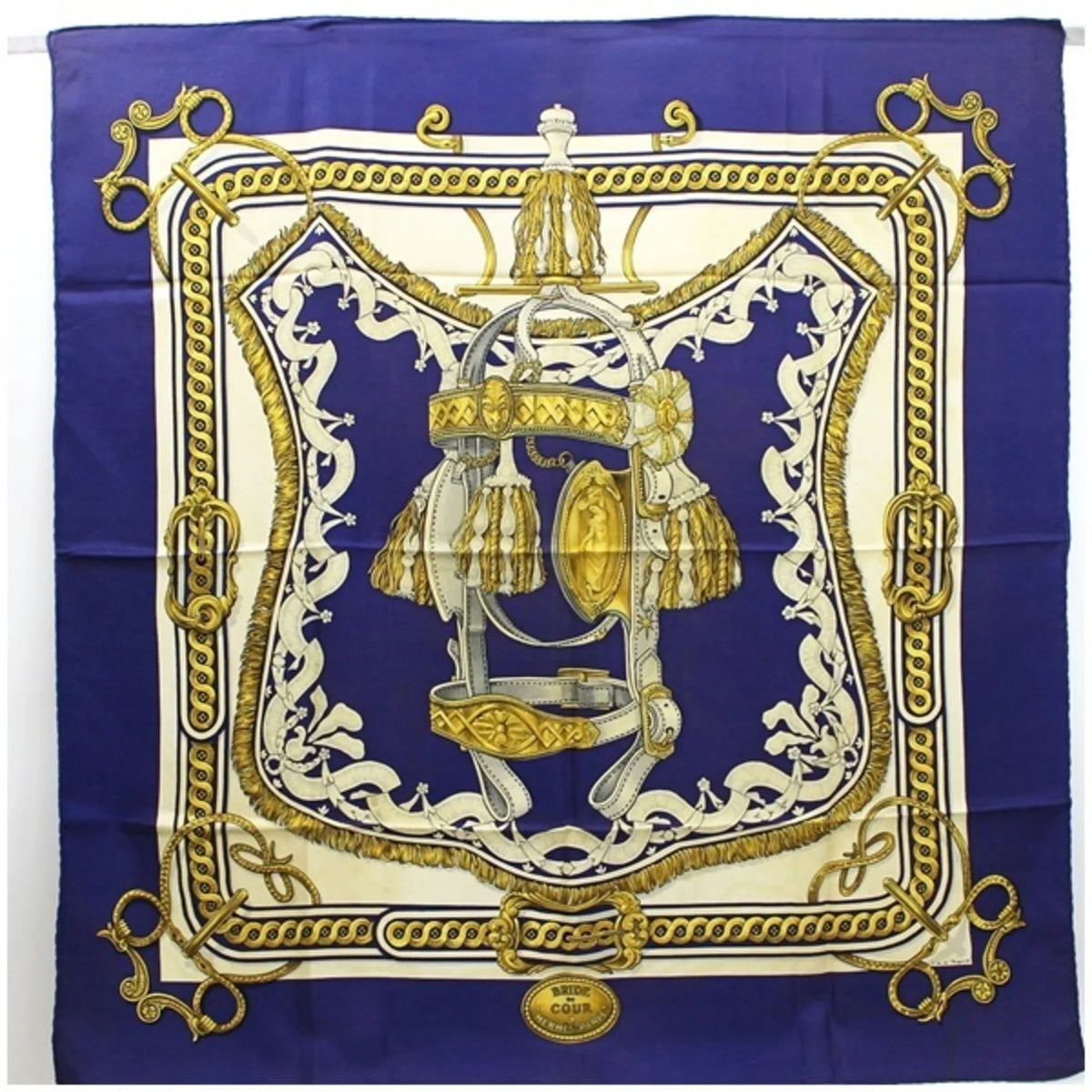 Pre-Owned Hermes Scarf Muffler Carre 90    Navy  Ladies (Fair)