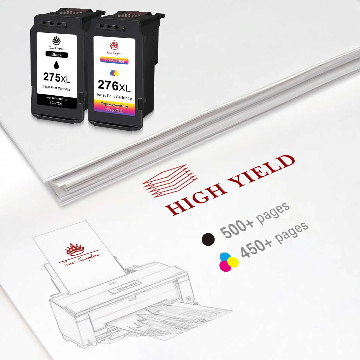 275XL 276XL Ink Cartridge Replacement for Canon -275 -276 275 276 Combo  Compatible with Canon        Printer(2 Black, 2 Color)