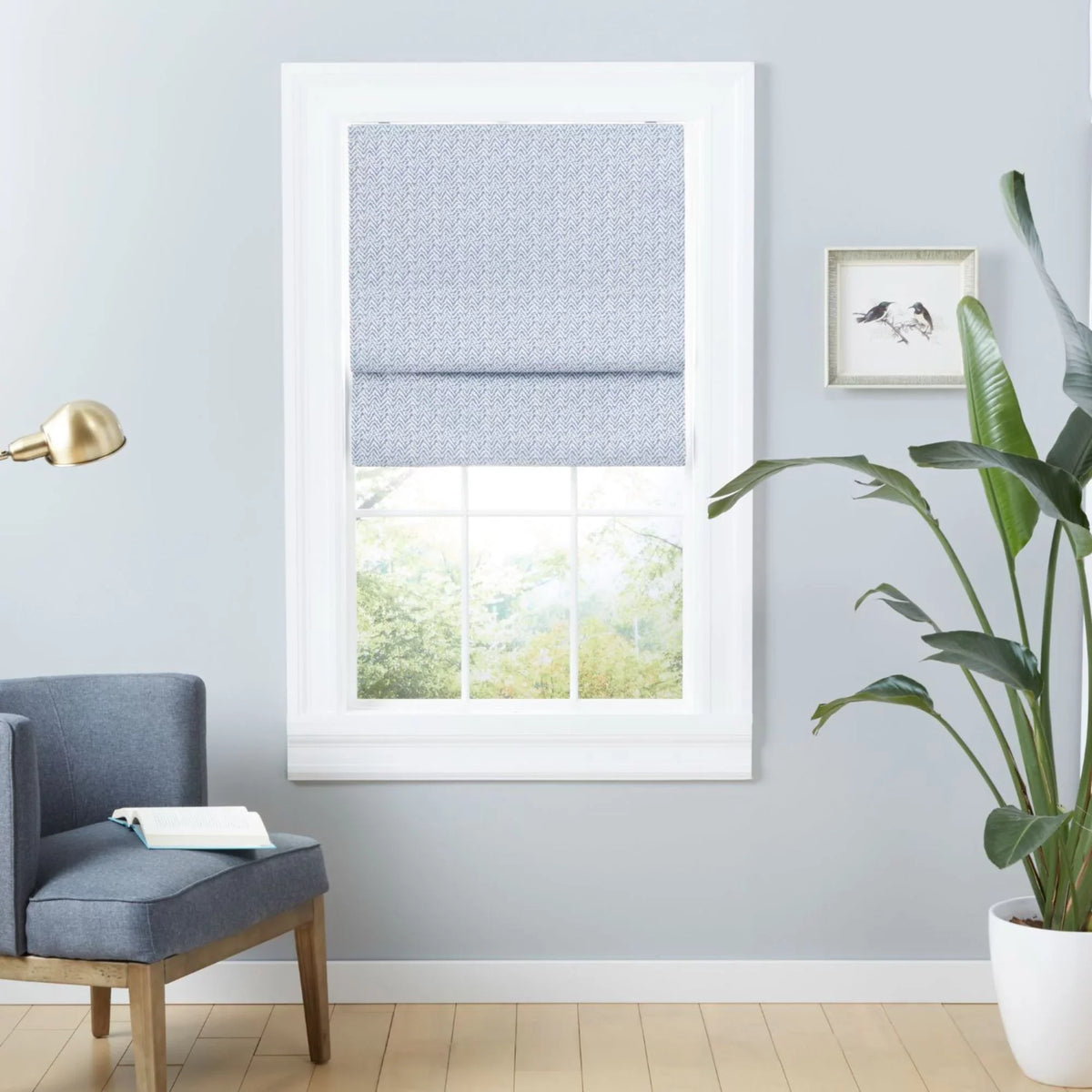 Exclusive Home Esme Total Blackout Roman Shade, 34"x64", Slate Blue