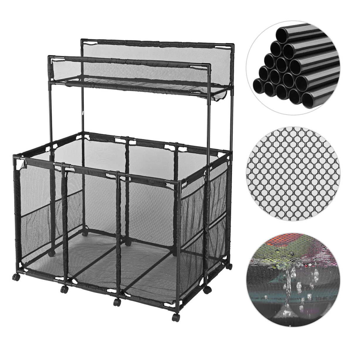 Mesh Pool Storage Bin Cart with 10 Wheels - Blue - Organize Pool Essentials