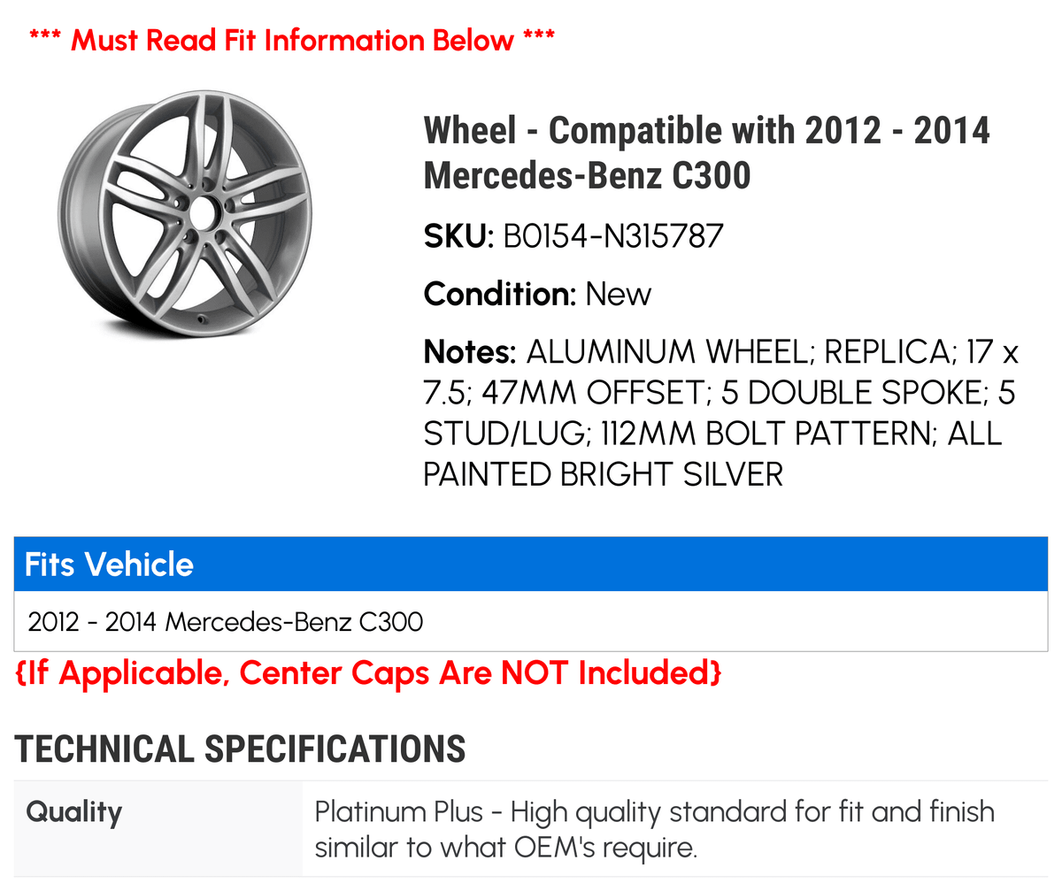 Wheel - Compatible with 2012 - 2014 Mercedes-Benz  2013