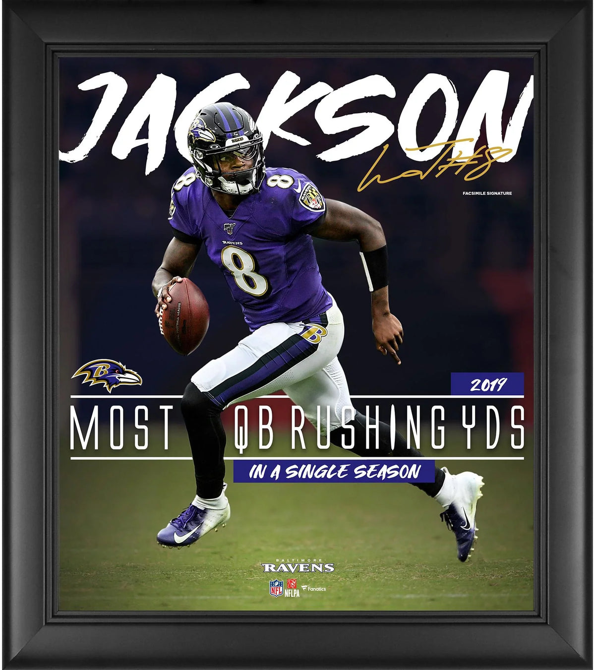 Lamar Jackson Framed 15" x 17" Single Season Quarterback Rushing Yards Record Collage