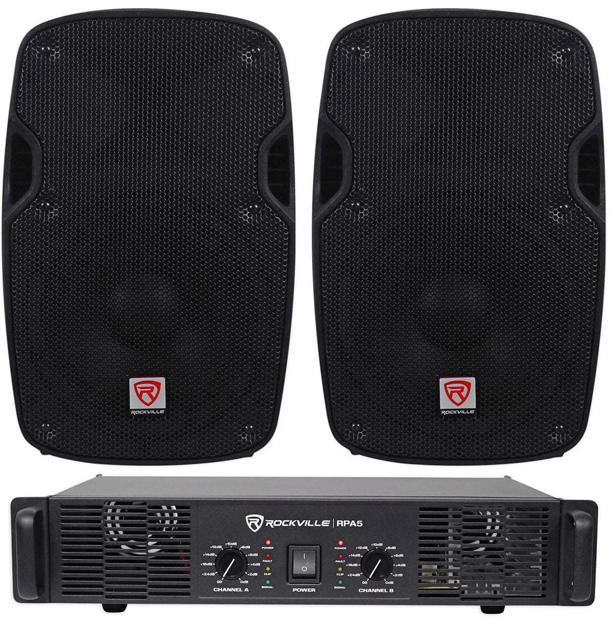 2) Rockville  8“ 800W 4 Ohm  Speakers  Cabinet+ 1000w Amplifier