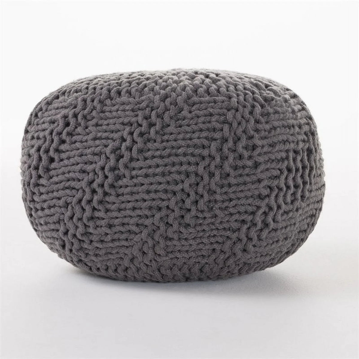 Noble House Aria Handcrafted Modern Fabric Outdoor Weave Pouf in Dark Gray