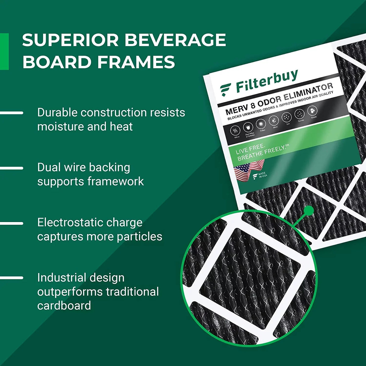 Filterbuy 16x24x1  8 Odor Eliminator Pleated   Furnace Air Filters with Activated Carbon (4-Pack)