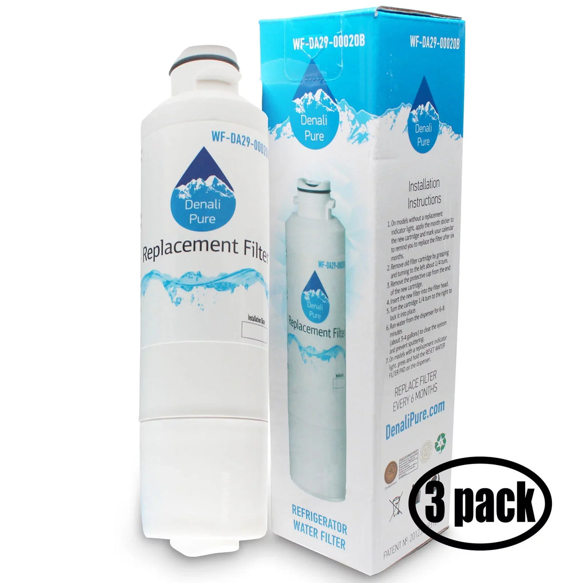 3-Pack Compatible with Samsung / Refrigerator Water Filter - Compatible with Samsung -00020B, -00020A, - Fridge Water Filter Cartridge