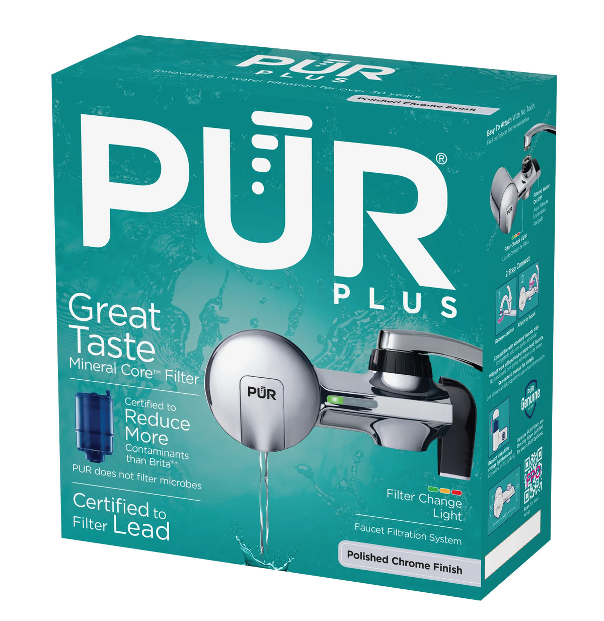 Faucet Mount Water Filtration System, Horizontal, Chrome,