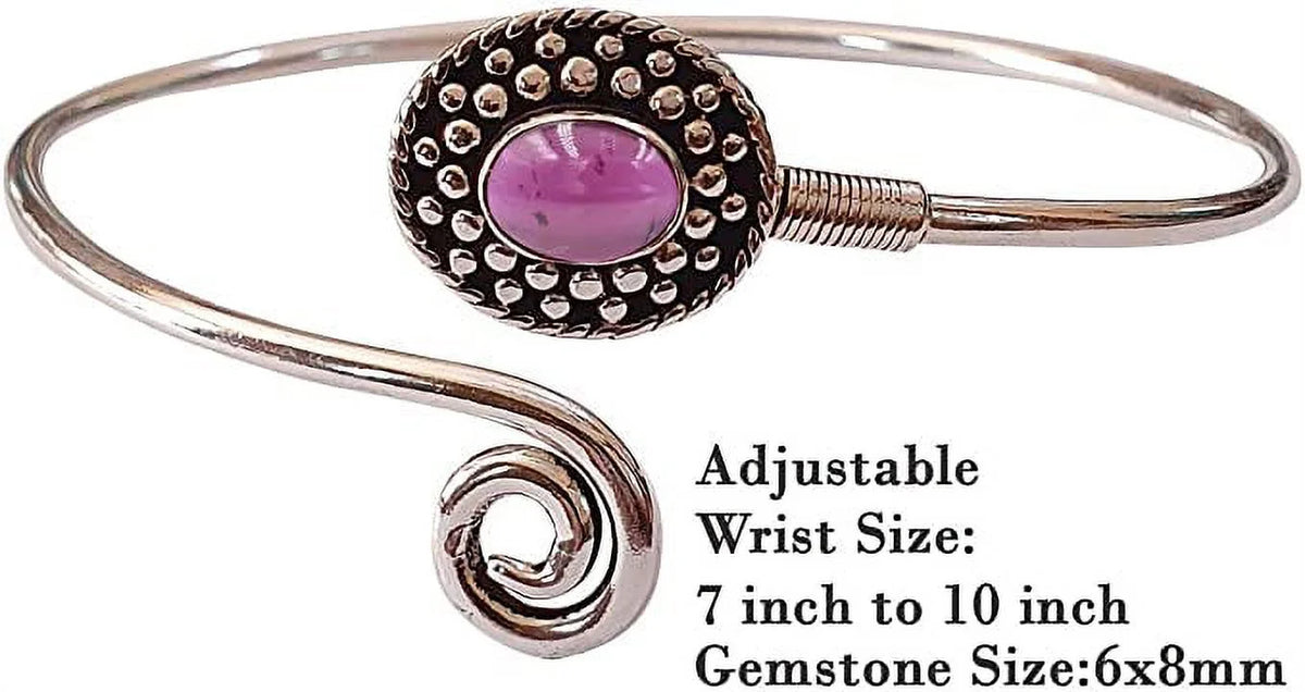 Handmade Cuff Bracelet For Women, Bohemian Tribal Design Silver Plated Natural Real Red Garnet Gemstone Modern Designer Fashion Bracelet, Party Boho Jewelry