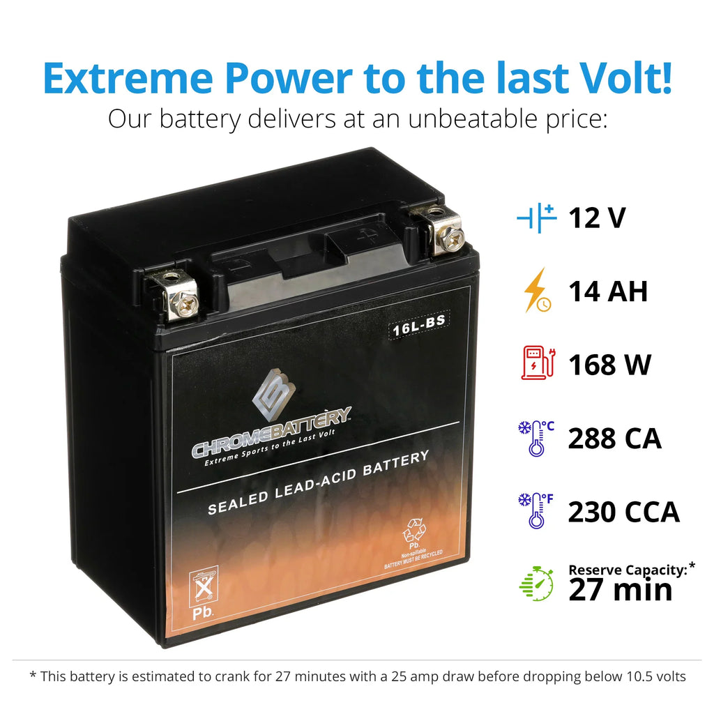 Chrome Battery - (16L- 12 Volt,14 Ah, 230 ) Jet Ski Battery for Kawasaki Jl650 Sc 1995