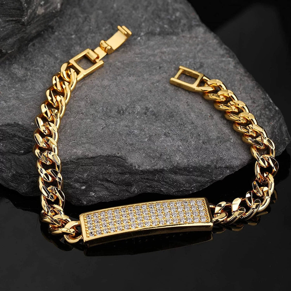 Giorgio Bergamo Gold Plated Trendy Cuban, Curb Link Micro Pave Cubic Zirconia  Bracelet