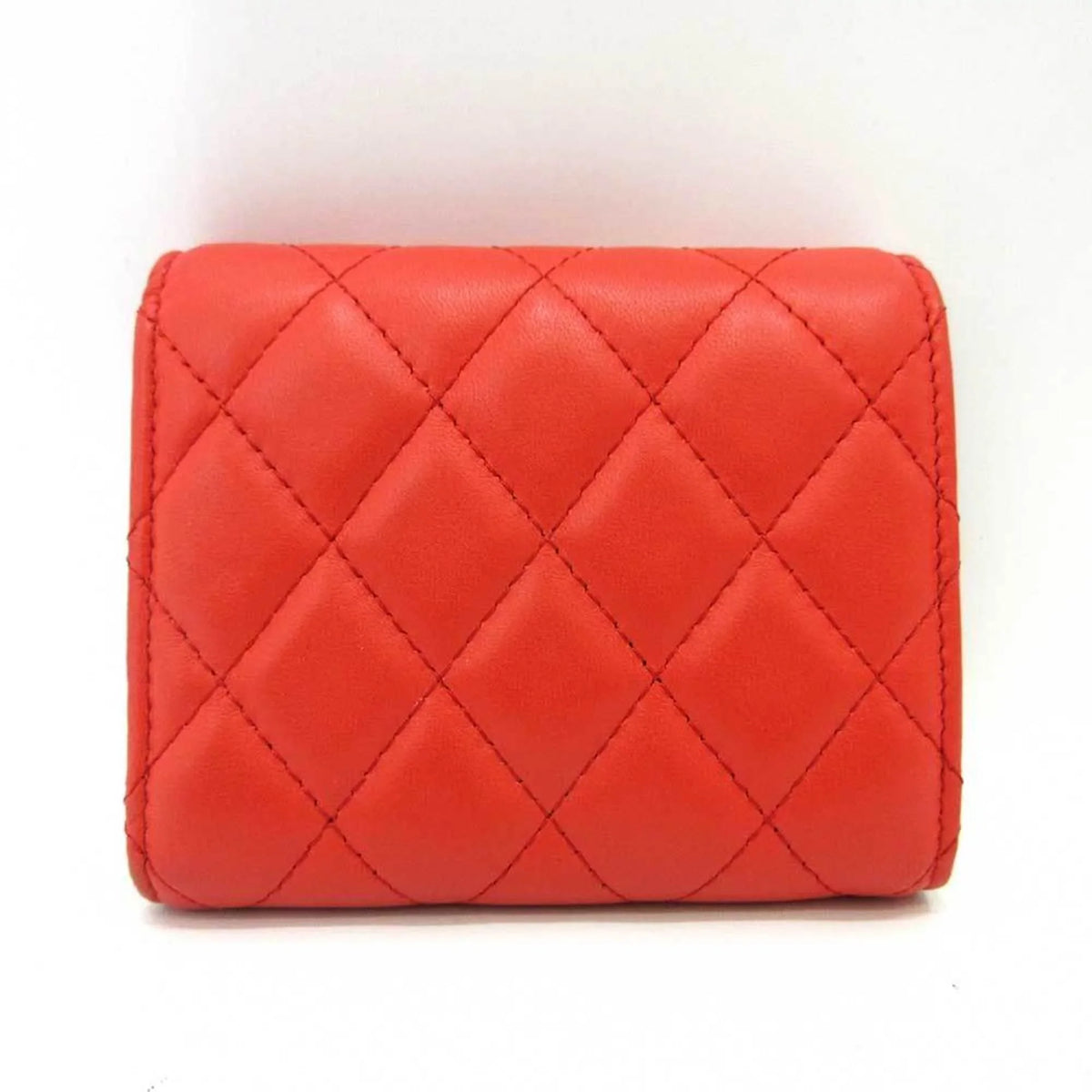 Pre-Owned Chanel Wallet Small Orange Red Series Silver Metal Fittings Mini Trifold Matelasse Women's Lambskin  (Good)