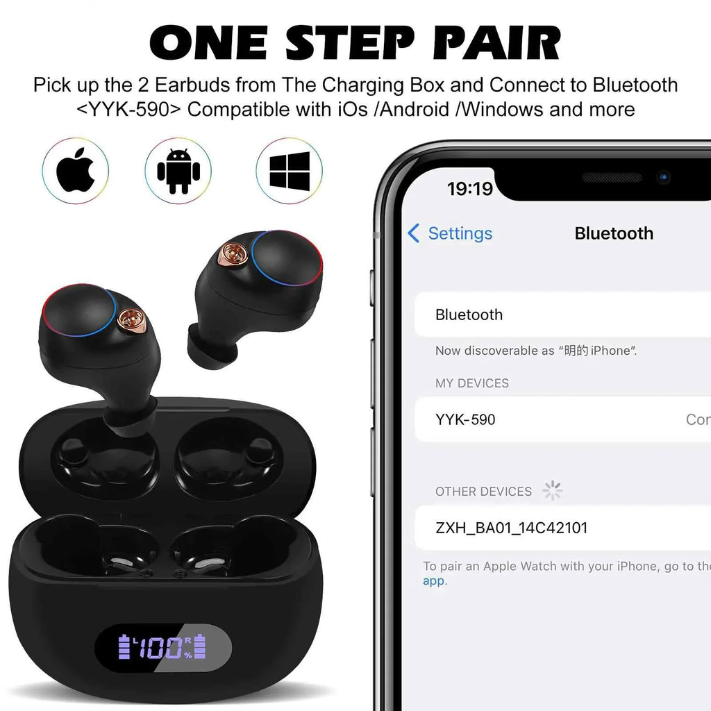 UrbanX True Wireless Bluetooth Earbuds + Charging Case, Black, Dual Connect,  Water Resistance, Bluetooth 5.2 Connection, Balanced, Bass Boost Compatible with Lenovo Tab 4 10 Plus