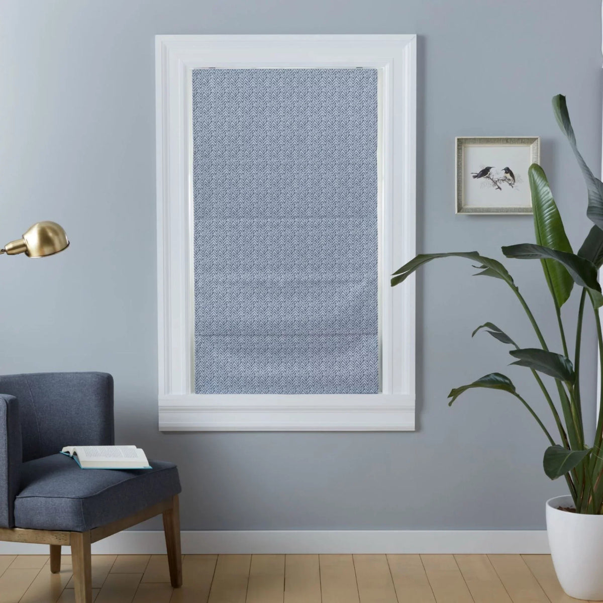 Exclusive Home Esme Total Blackout Roman Shade, 34"x64", Slate Blue