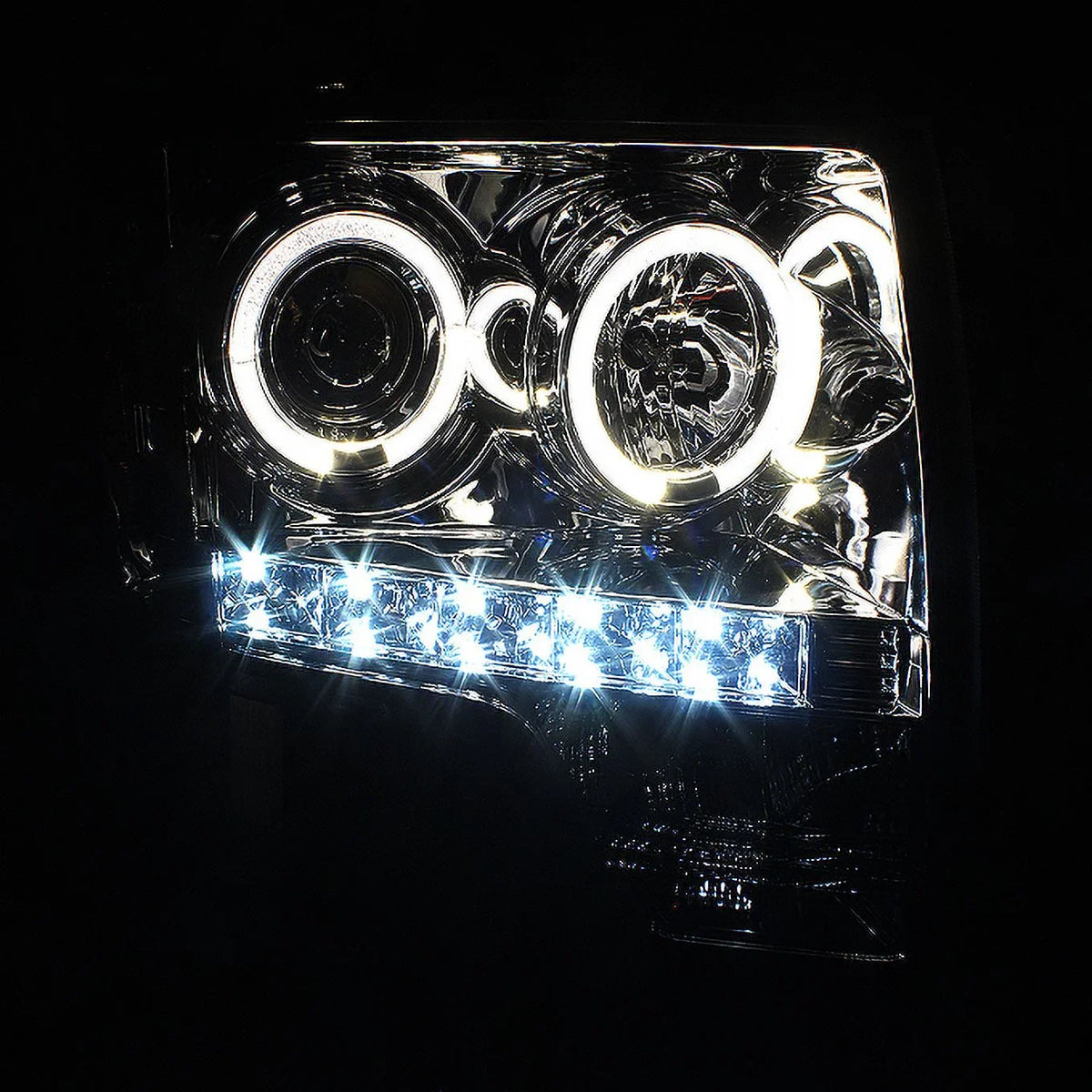 '- Fits 2009-2014 Ford -150  Dual Halo Projector Smoke Headlights + Black Smoked [-Light Bar]  Tail Lamp Combo